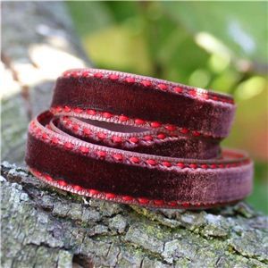 Velvet Saddle Stitch Ribbon - Dark Brown/Red